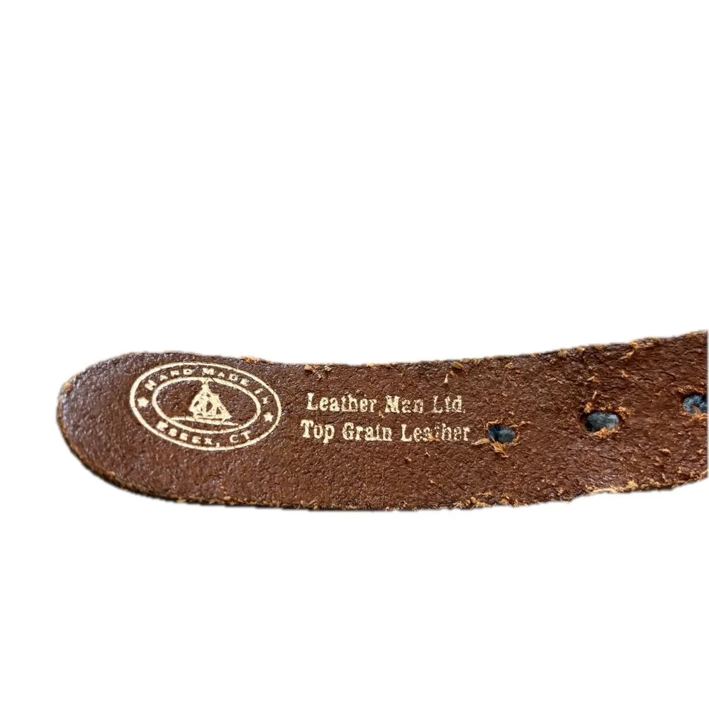 Leather Man Ltd Mens Golf Ribbon Belt Navy Leather Brass Buckle Size 40 USA Made